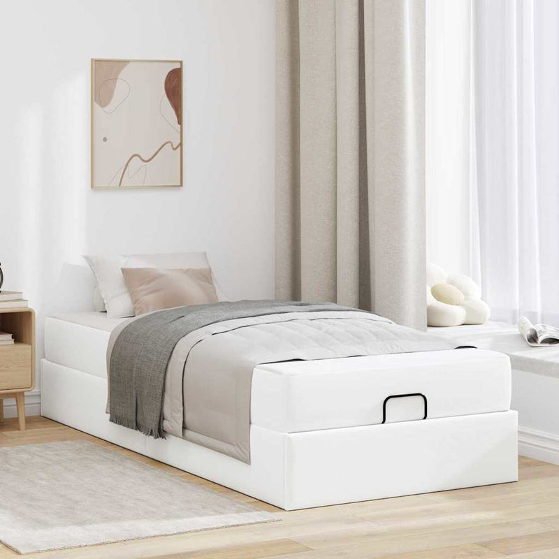 vidaXL Ágykeret matracmal Tiszta fehér 90 x 190 cm Műbőr