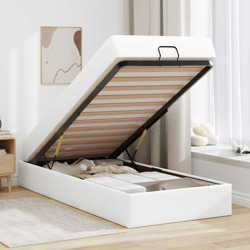vidaXL Ágykeret matracmal Tiszta fehér 90 x 190 cm Műbőr