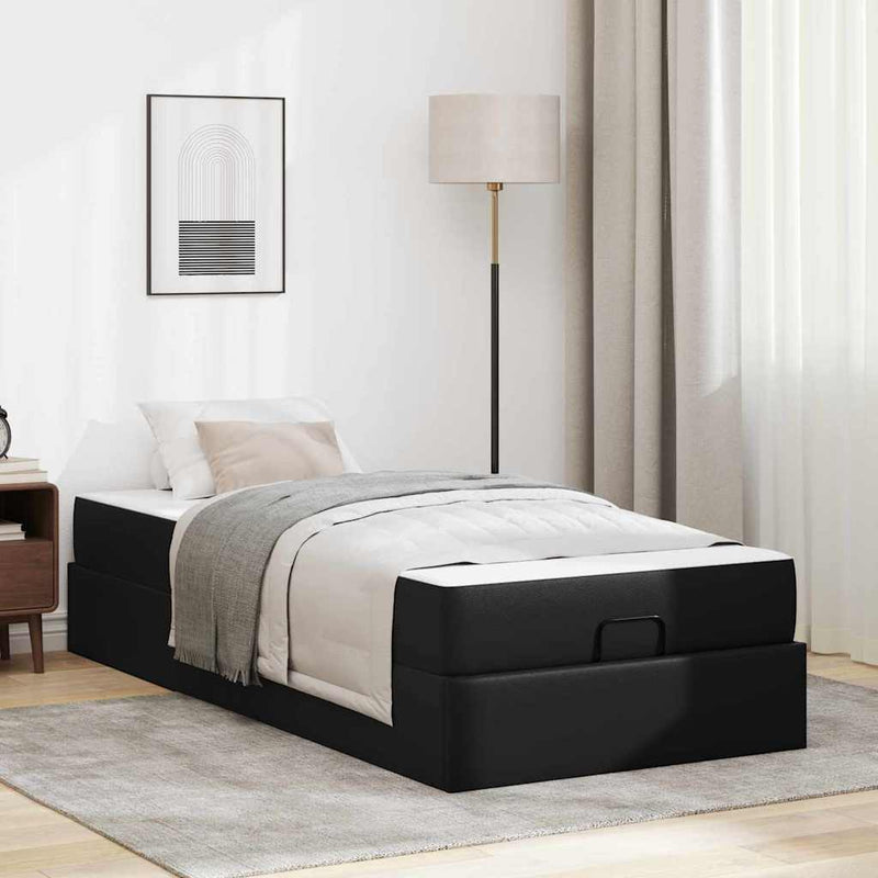 vidaXL Ágykeret matraccal matracmal Fekete 90 x 200 cm Műbőr
