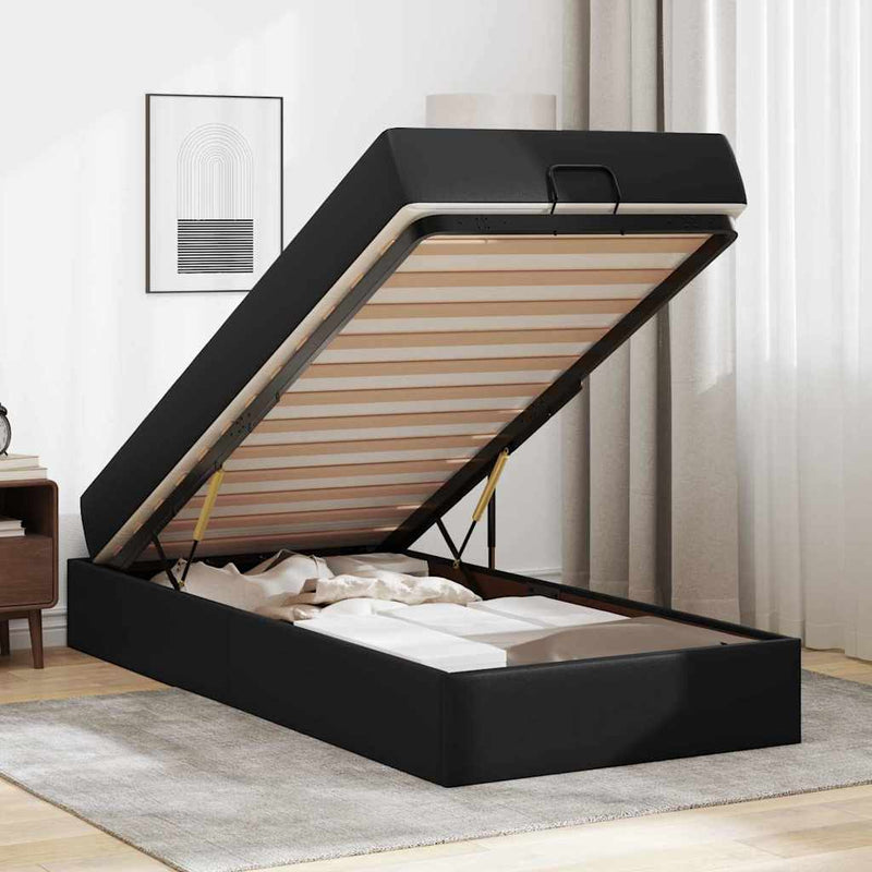 vidaXL Ágykeret matraccal matracmal Fekete 90 x 200 cm Műbőr