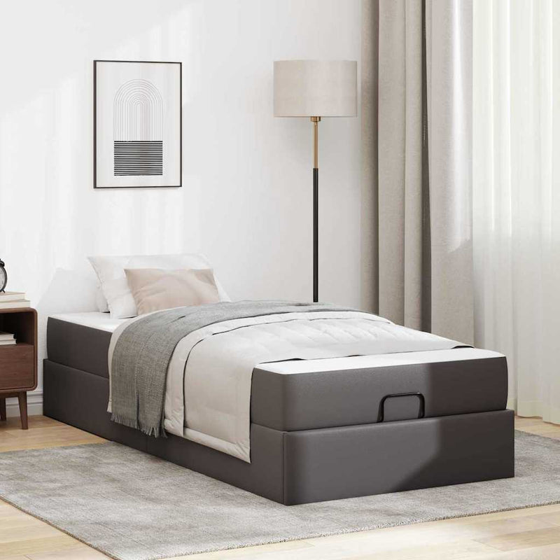 vidaXL Ágykeret matraccal matracmal Szürke 90 x 200 cm Műbőr