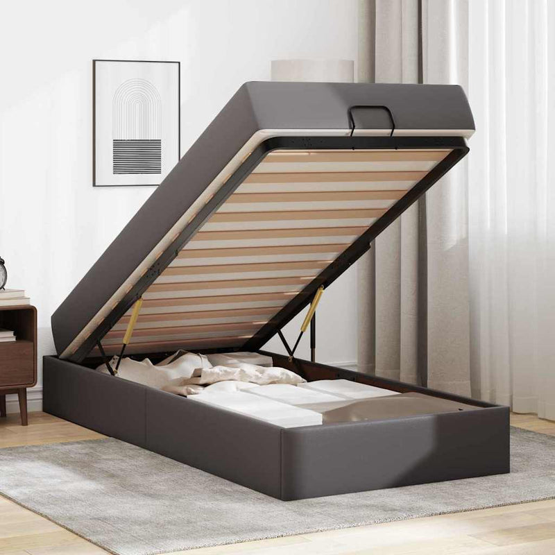 vidaXL Ágykeret matraccal matracmal Szürke 90 x 200 cm Műbőr