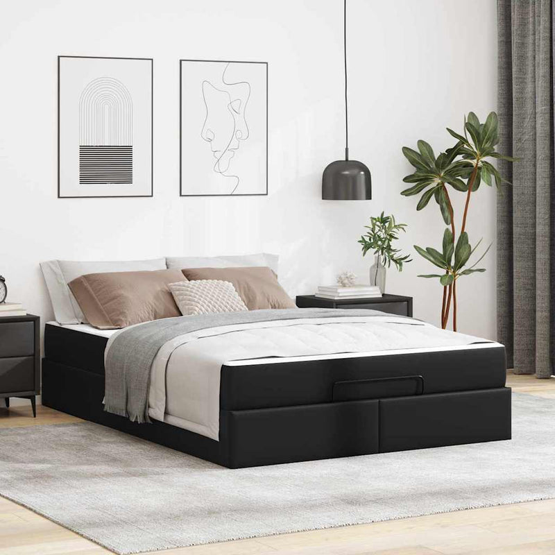 vidaXL Ágykeret matraccal matracmal Fekete 140 x 190 cm Műbőr