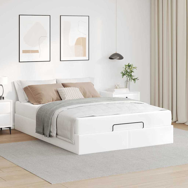 vidaXL Ágykeret matraccal matracmal Tiszta fehér 140 x 190 cm Műbőr