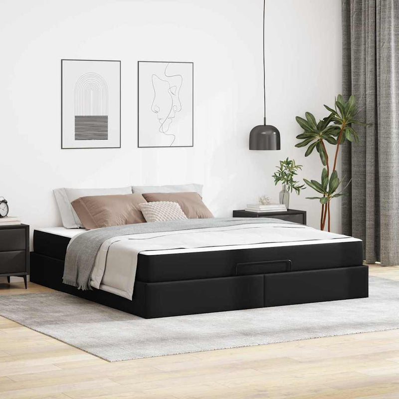 vidaXL Ágykeret matraccal matracmal Fekete 180 x 200 cm Műbőr
