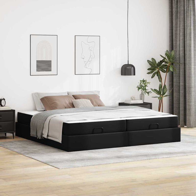 vidaXL Ágykeret matraccal matracmal Fekete 200 x 200 cm Műbőr
