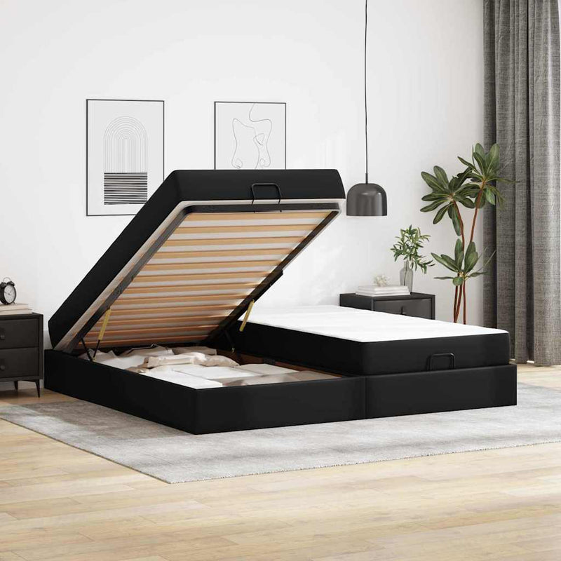 vidaXL Ágykeret matraccal matracmal Fekete 200 x 200 cm Műbőr