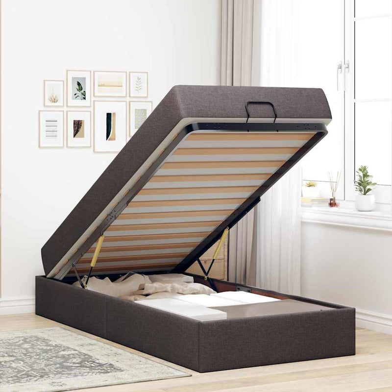 vidaXL Ágykeret matracmal sötétbarna 80 x 200 cm szövet