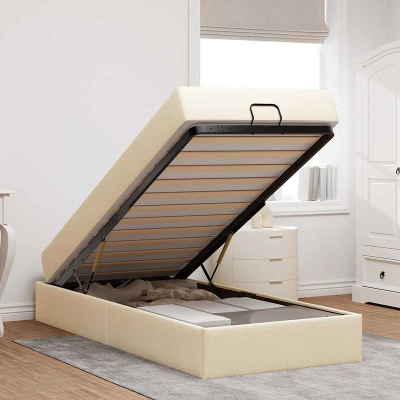 vidaXL Ágykeret matracmal Krém 80 x 200 cm szövet