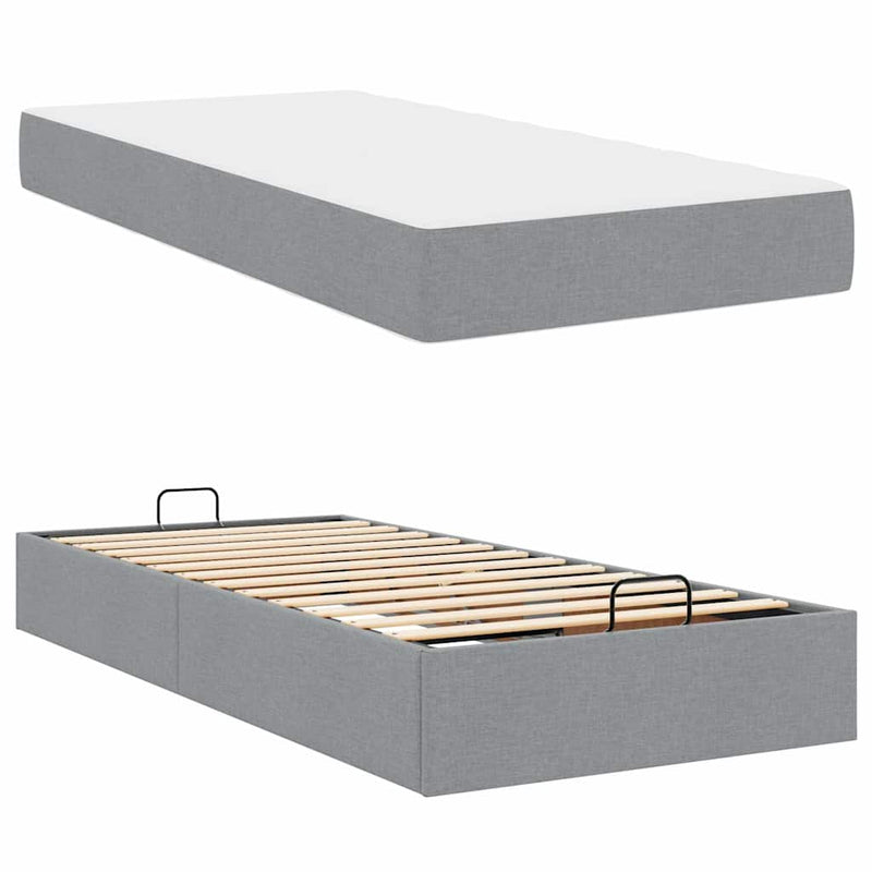 vidaXL Ágykeret matracmal Világosszürke 90 x 200 cm szövet