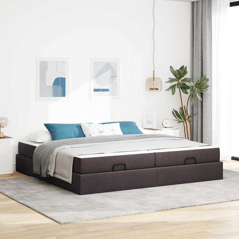 vidaXL Ágykeret tárolóval sötétbarna 200 x 200 cm szövet