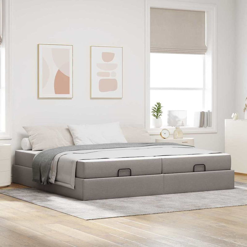 vidaXL Ágykeret tárolóval Tópszínű 200 x 200 cm szövet