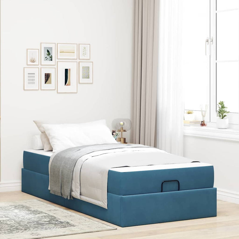 vidaXL Ágykeret matracmal tárolóval Kék 80 x 200 cm Bársony