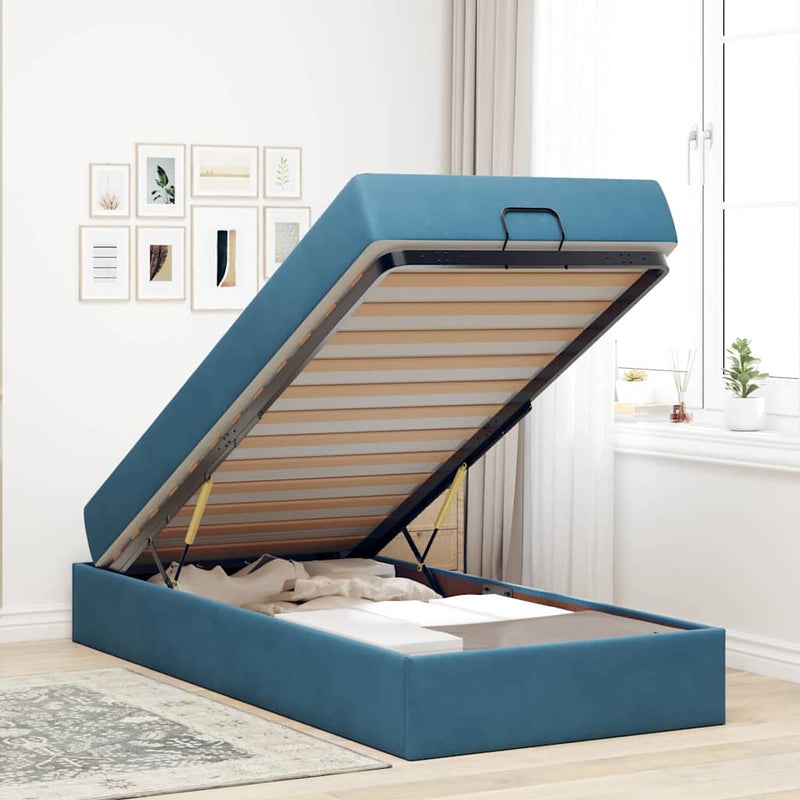 vidaXL Ágykeret matracmal tárolóval Kék 80 x 200 cm Bársony