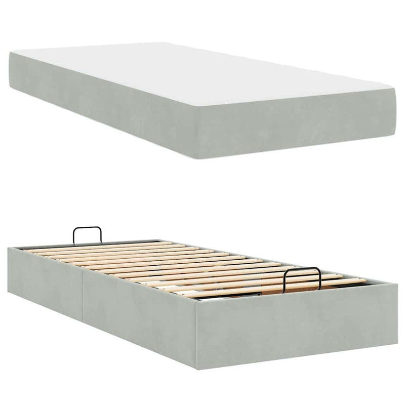 vidaXL Ágykeret matracmal tárolóval Világosszürke 90 x 200 cm Bársony