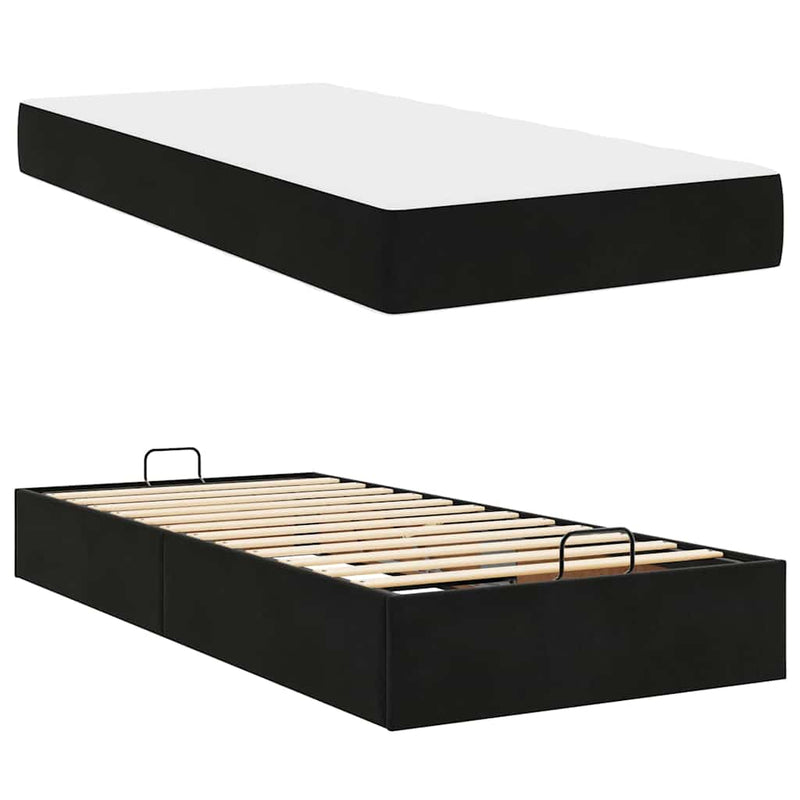 vidaXL Ágykeret matracmal tárolóval Fekete 90 x 200 cm Bársony
