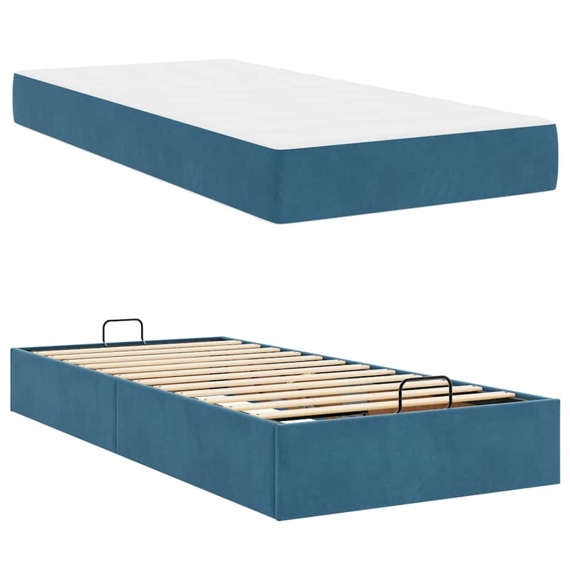 vidaXL Ágykeret matracmal tárolóval Kék 90 x 200 cm Bársony