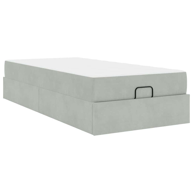 vidaXL Ágykeret matracmal tárolóval Világosszürke 100 x 200 cm Bársony