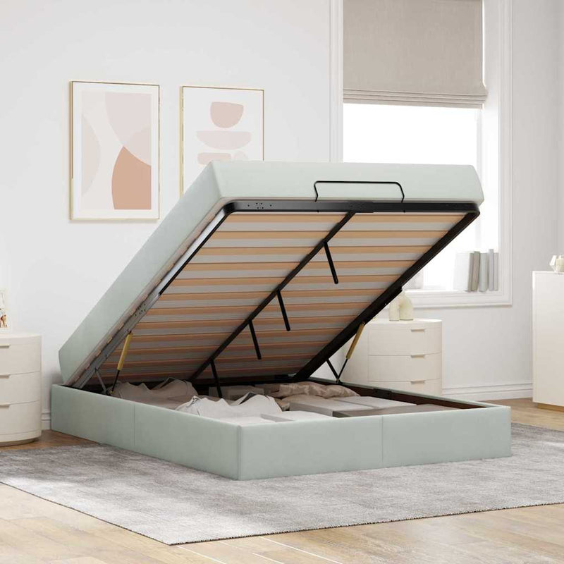 vidaXL Ágykeret Világosszürke 160 x 200 cm Bársony