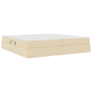 vidaXL Ágy tárolóval és matraccal Krém 200 x 200 cm Poliészter