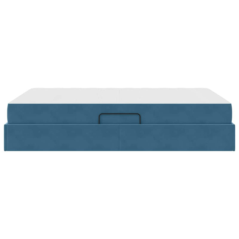 vidaXL Ágy tárolóval és matraccal Sötét kék 140 x 190 cm Bársony