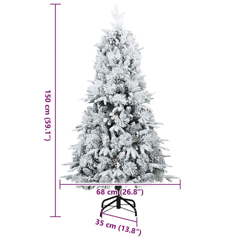 vidaXL Műanyag Rugalmas Karácsonyfát Havas Flokkal Fehér 150 cm
