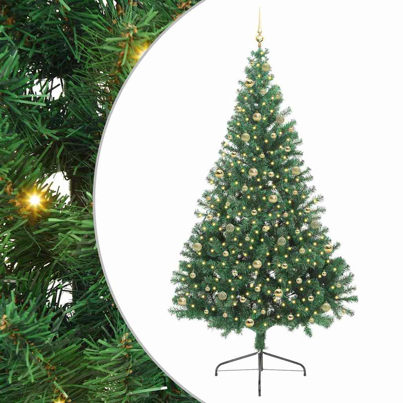 vidaXL Mesterséges, előre világított karácsonyi fa Zöld 240 cm PVC
