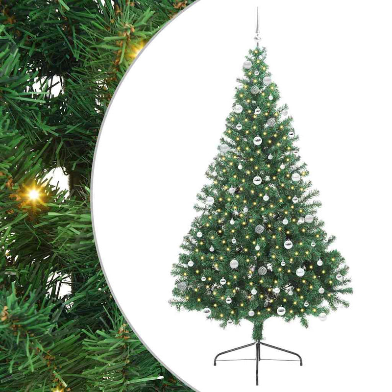vidaXL Mesterséges, előre világított karácsonyi fa Zöld 240 cm PVC