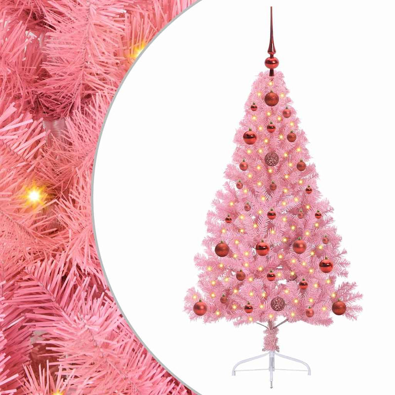vidaXL Mesterséges, előre világított karácsonyi fa Rózsaszín 120 cm