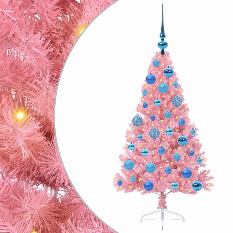 vidaXL Mesterséges, előre világított karácsonyi fa Rózsaszín 120 cm