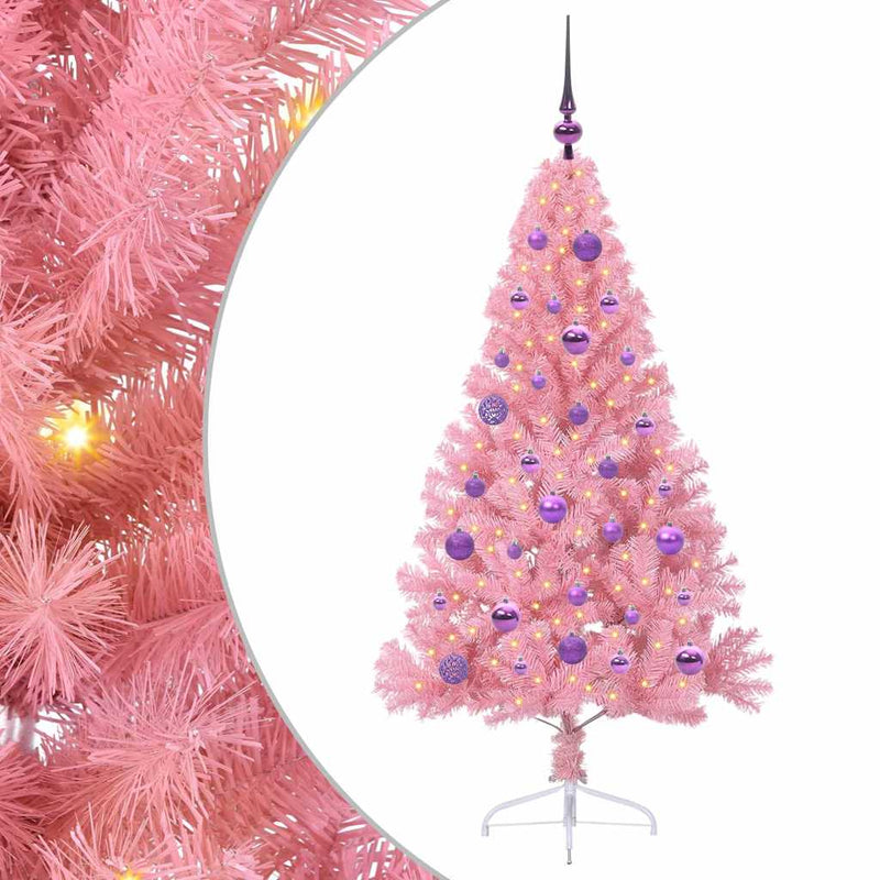 vidaXL Mesterséges, előre világított karácsonyi fa Rózsaszín 150 cm