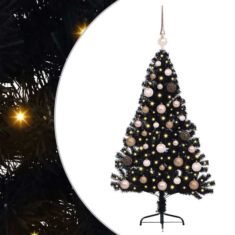 vidaXL Mesterséges, előre világított karácsonyi fa Fekete 120 cm PVC