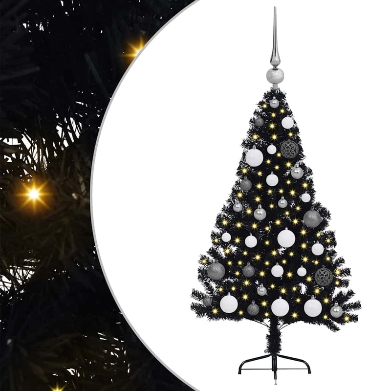 vidaXL Mesterséges, előre világított karácsonyi fa Fekete 120 cm PVC