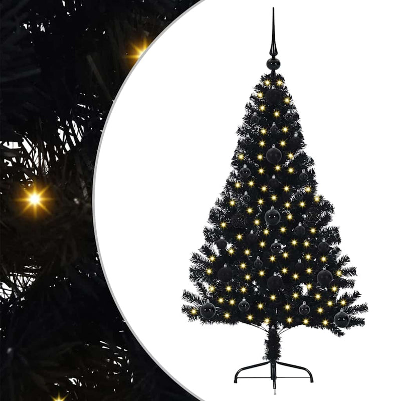 vidaXL Mesterséges, előre világított karácsonyi fa Fekete 120 cm PVC