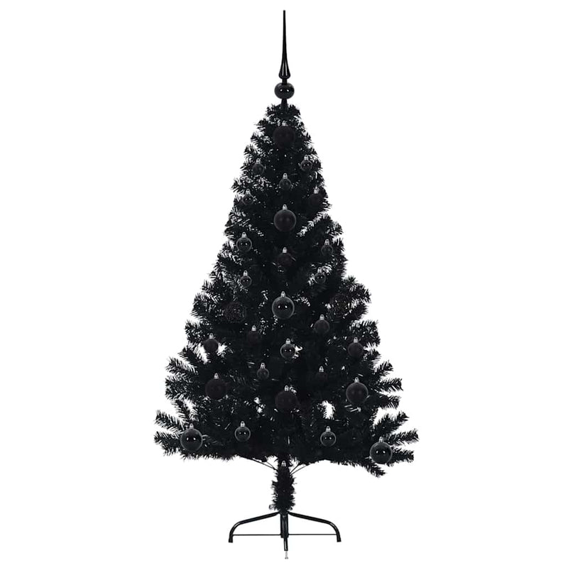 vidaXL Mesterséges, előre világított karácsonyi fa Fekete 120 cm PVC
