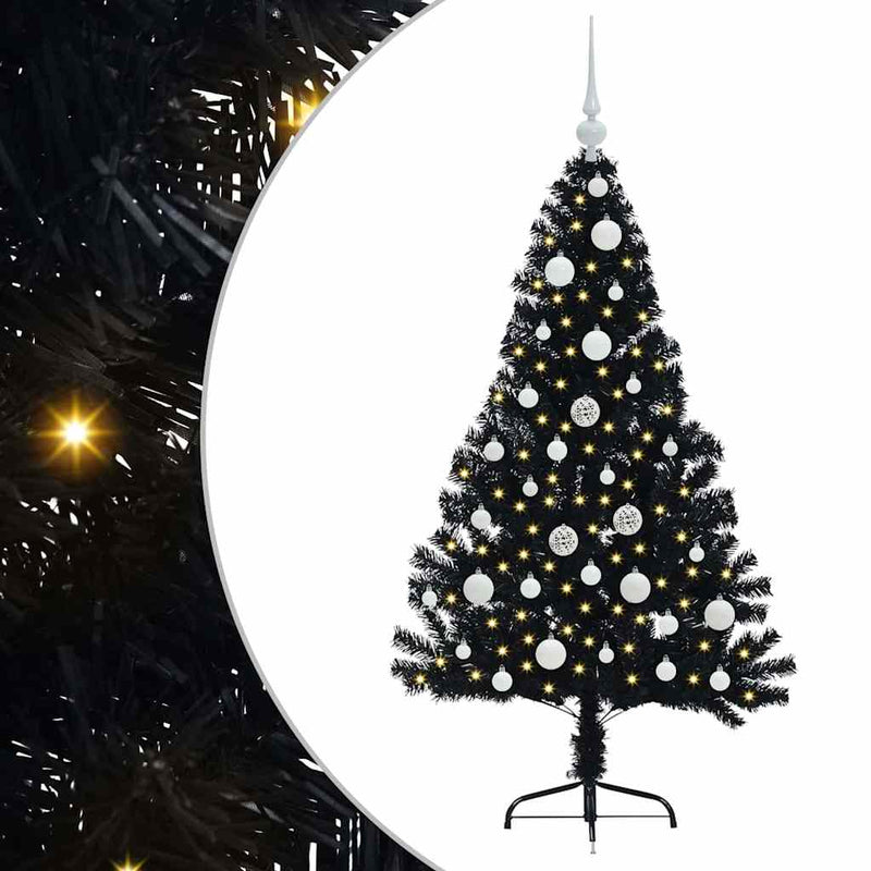 vidaXL Mesterséges, előre világított karácsonyi fa Fekete 120 cm PVC