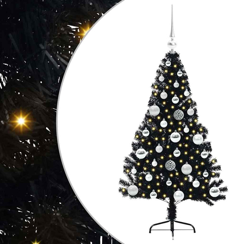 vidaXL Mesterséges, előre világított karácsonyi fa Fekete 120 cm PVC
