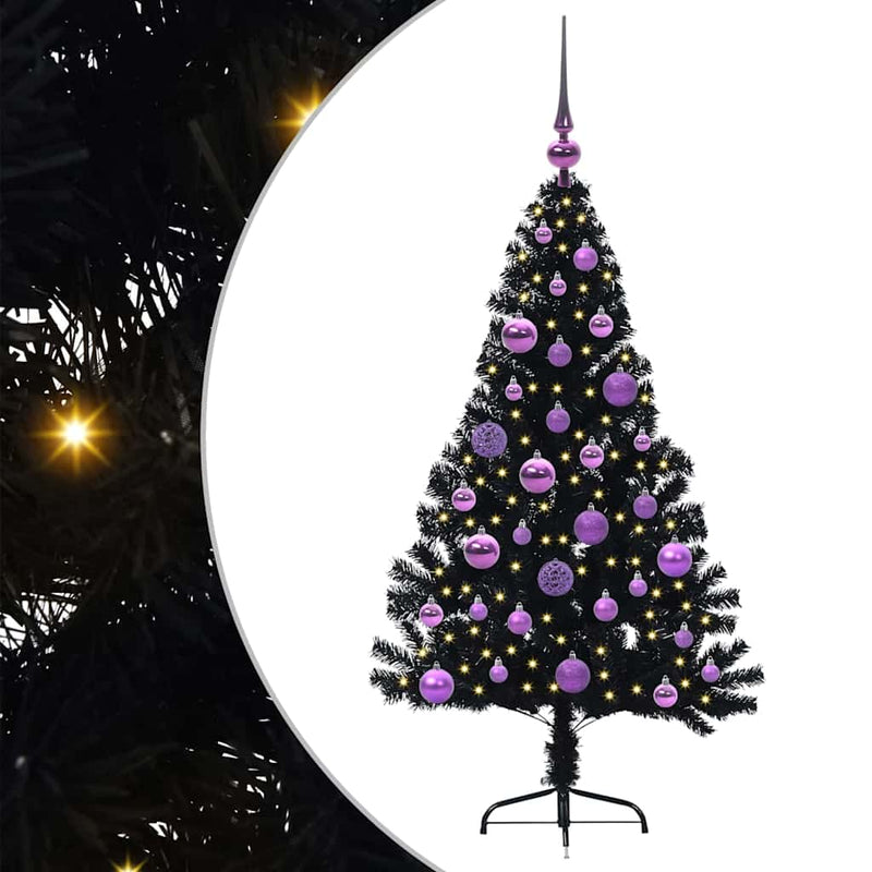 vidaXL Mesterséges, előre világított karácsonyi fa Fekete 120 cm PVC