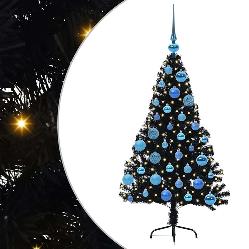 vidaXL Mesterséges, előre világított karácsonyi fa Fekete 120 cm PVC