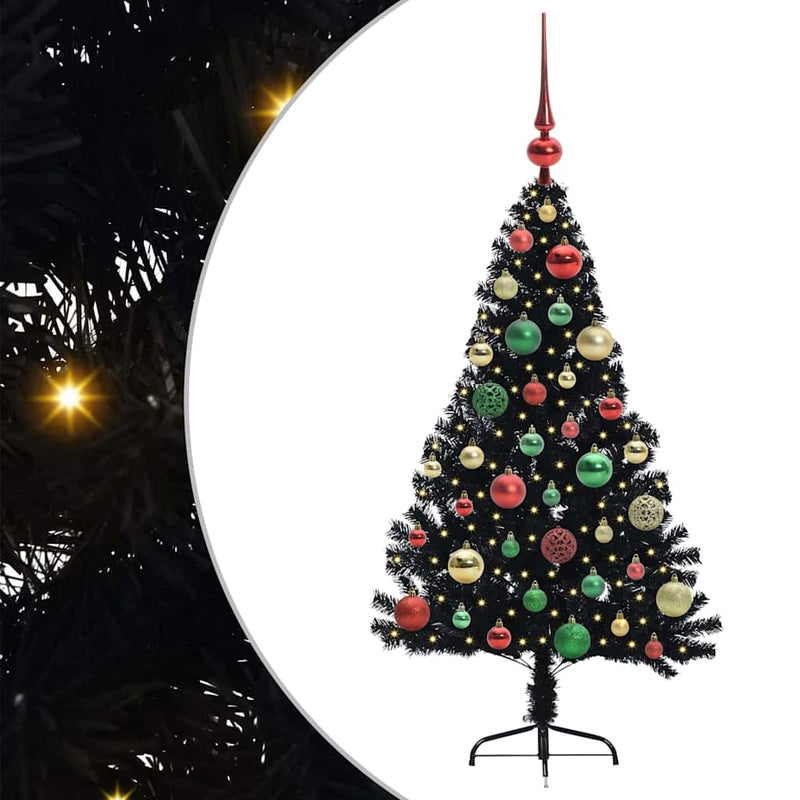 vidaXL Mesterséges, előre világított karácsonyi fa Fekete 120 cm PVC