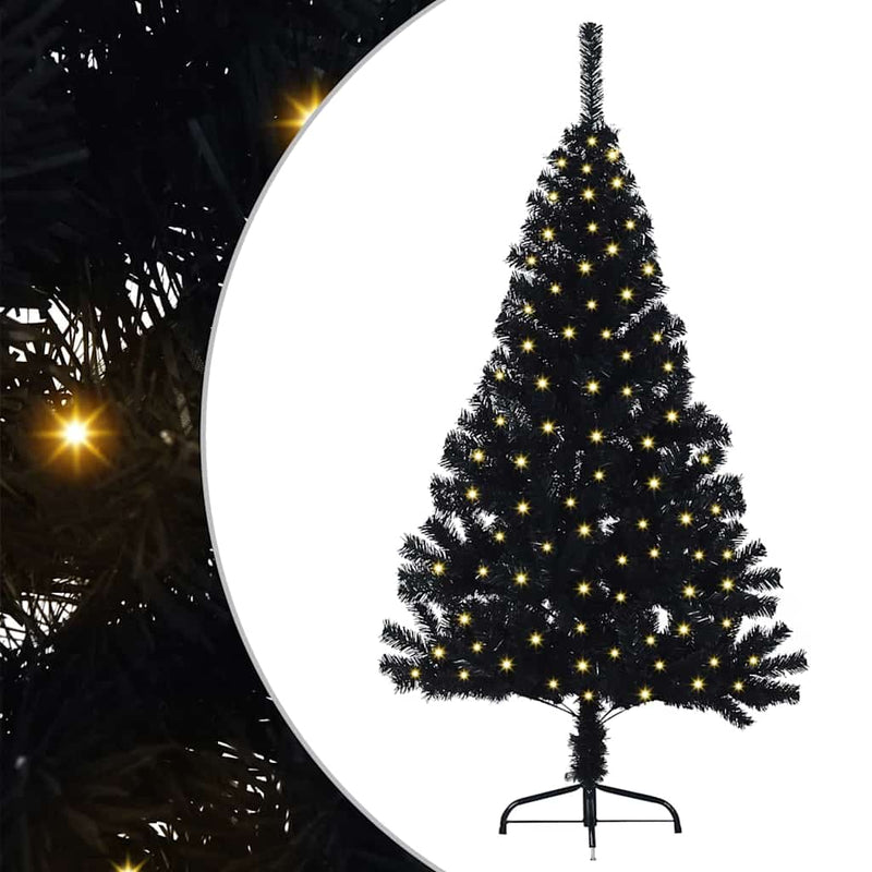 vidaXL Mesterséges, előre világított karácsonyi fa Fekete 150 cm PVC
