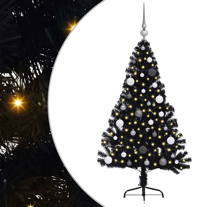 vidaXL Mesterséges, előre világított karácsonyi fa Fekete 150 cm PVC
