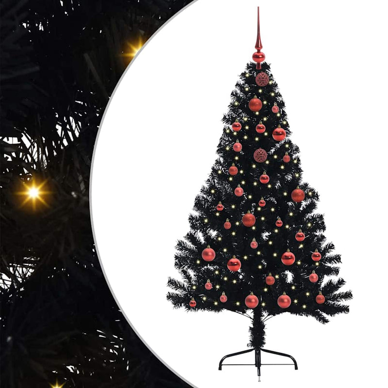 vidaXL Mesterséges, előre világított karácsonyi fa Fekete 150 cm PVC