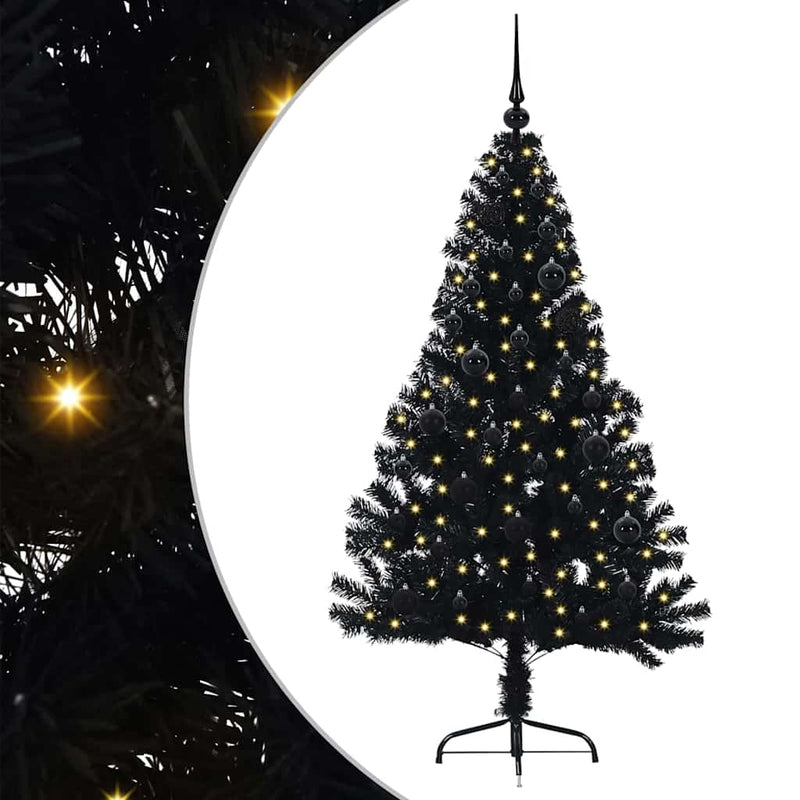 vidaXL Mesterséges, előre világított karácsonyi fa Fekete 150 cm PVC