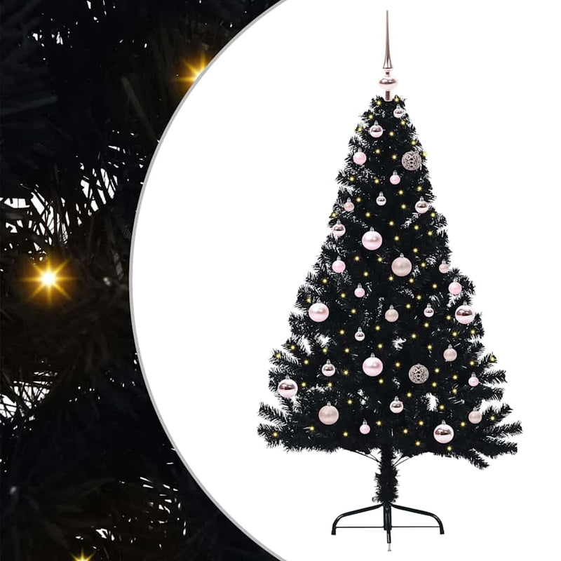 vidaXL Mesterséges, előre világított karácsonyi fa Fekete 150 cm PVC