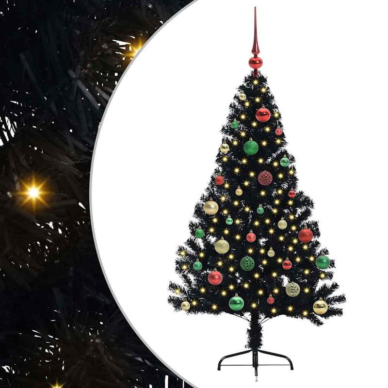 vidaXL Mesterséges, előre világított karácsonyi fa Fekete 150 cm PVC