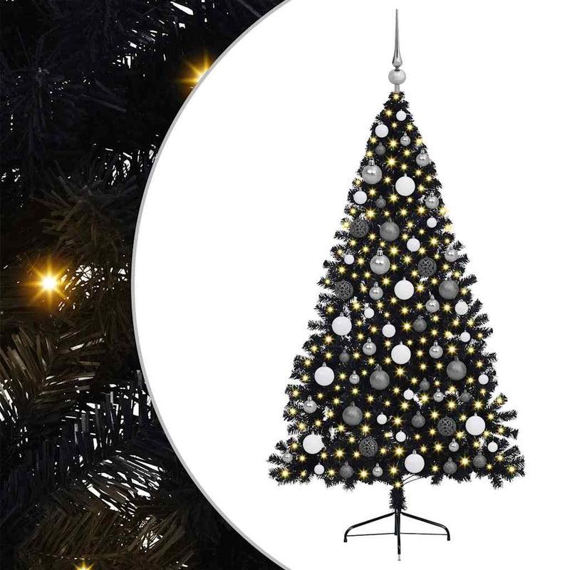 vidaXL Műfenyő Elővilágított Karácsonyfa 300 LED-del Fekete 180 cm PVC