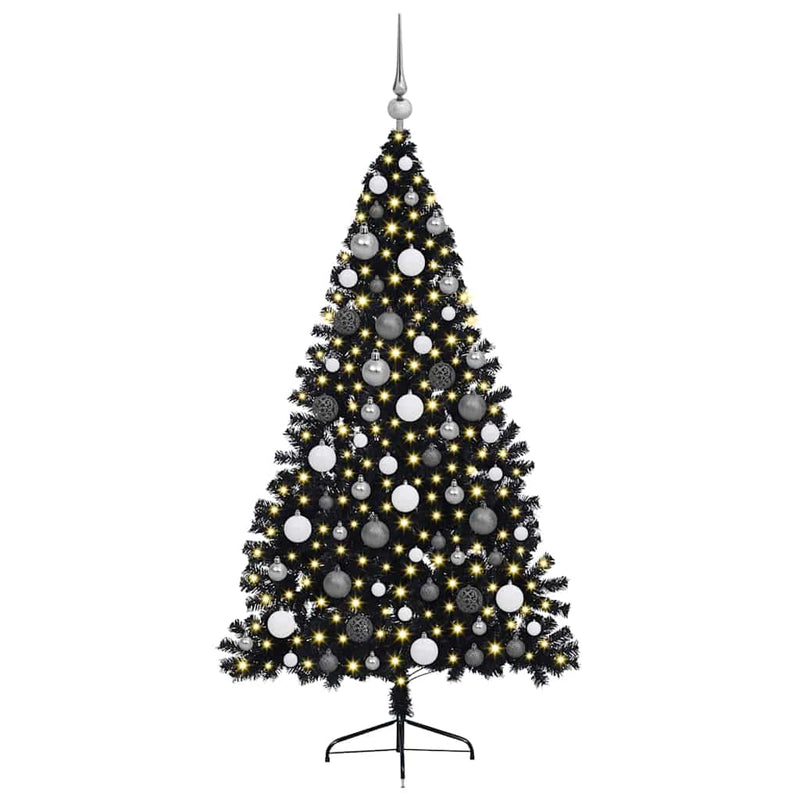 vidaXL Műfenyő Elővilágított Karácsonyfa 300 LED-del Fekete 180 cm PVC