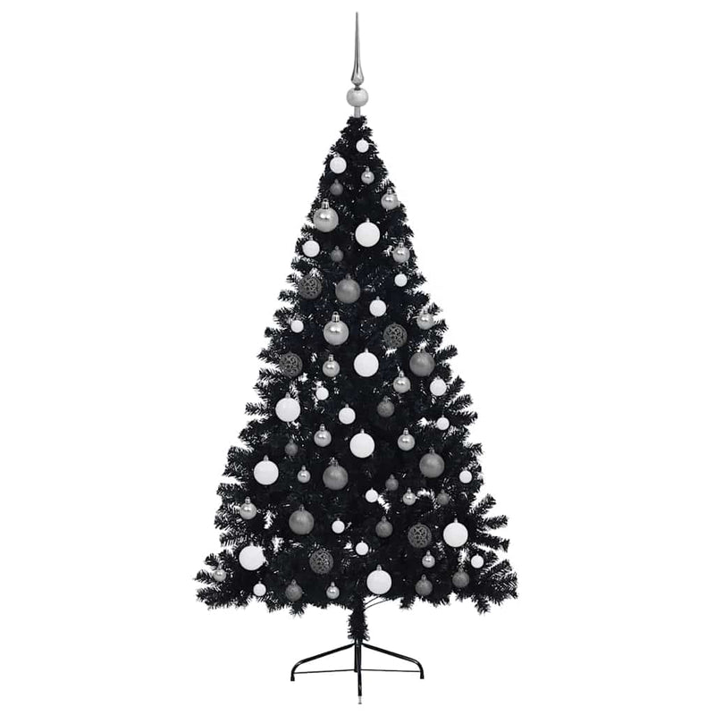vidaXL Műfenyő Elővilágított Karácsonyfa 300 LED-del Fekete 180 cm PVC