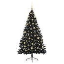vidaXL Mesterséges, előre világított karácsonyi fa Fekete 180 cm PVC